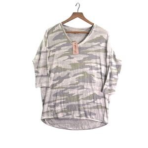 NWT‎ Philosophy Tee Women's Medium Gray Cloud Camo Cozy V-Neck Soft Lounge Top